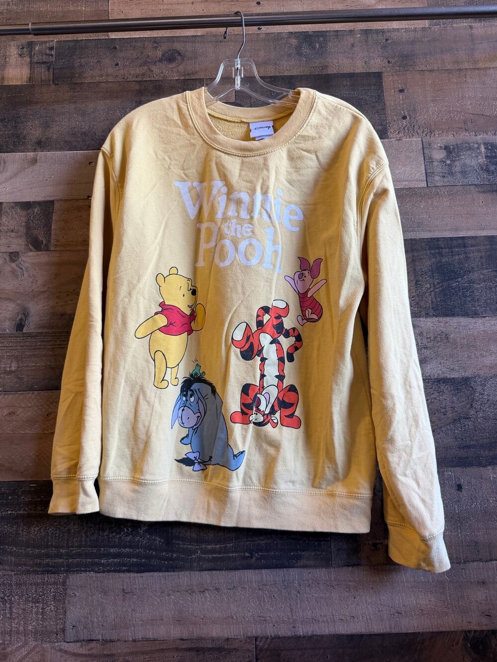 Disney Winnie the Pooh Sweatshirt Yellow Crewneck Tigger Eeyore Piglet - Size L